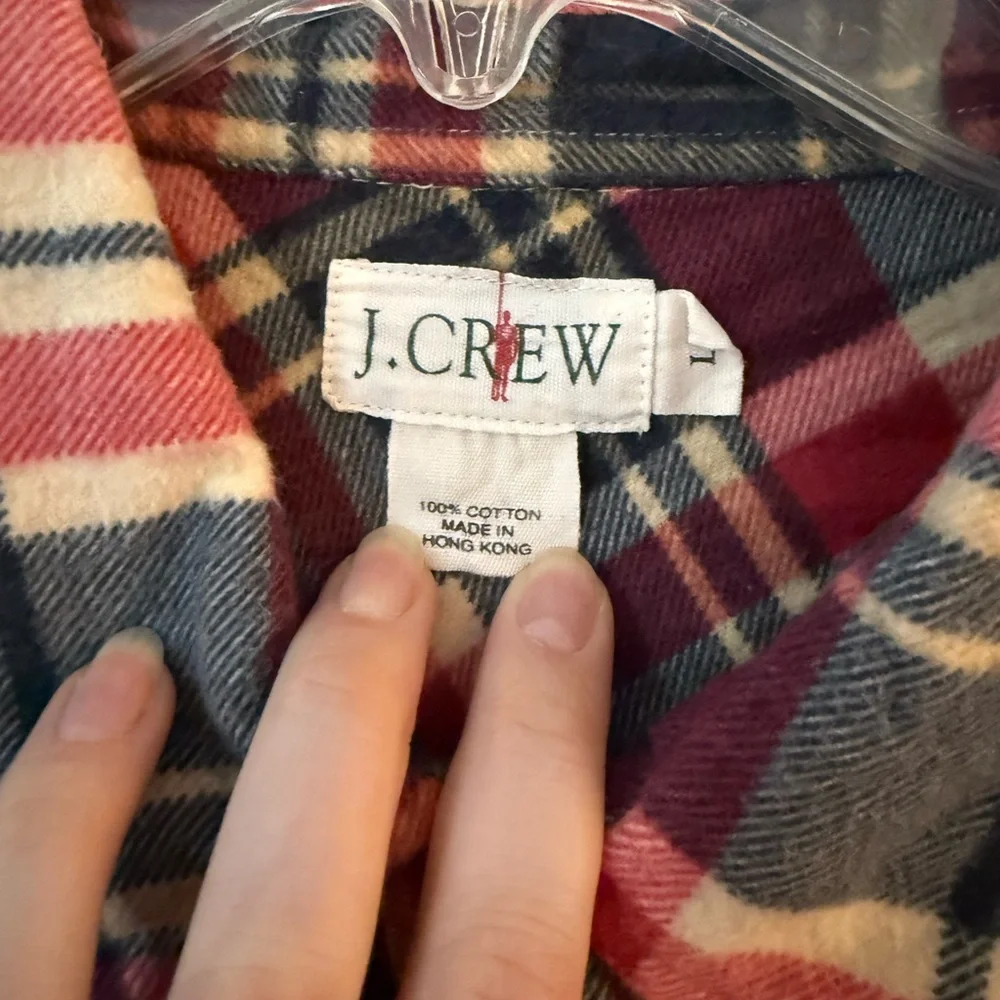 Men's J.Crew Red Plaid Flannel Shirt sz L Ranch Outdoor Chore Work